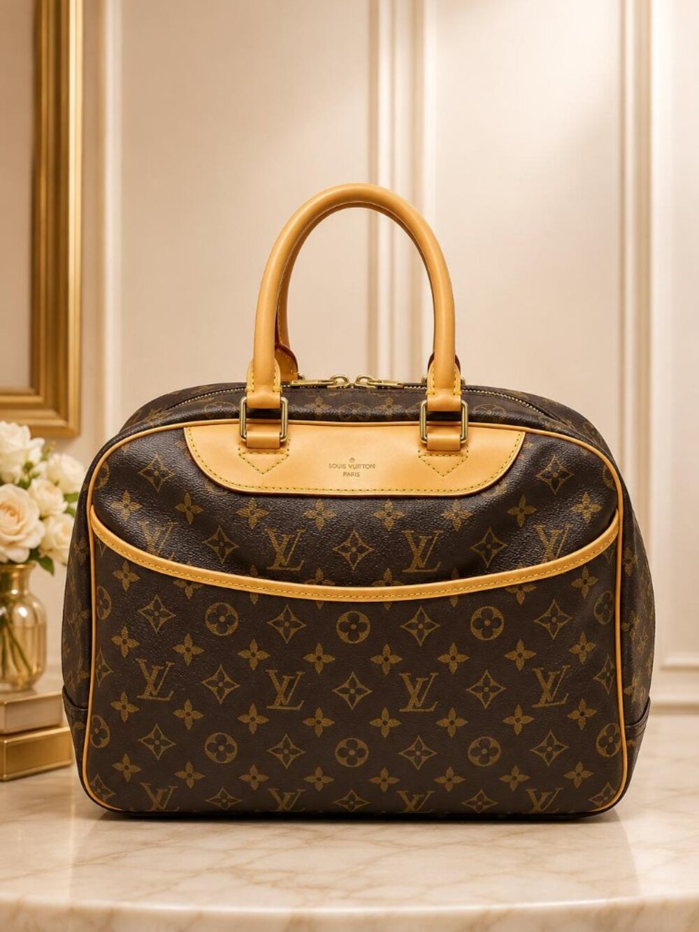 Authentic Louis Vuitton Deauville Monogram Handbag Boston Bag Luxury Tote